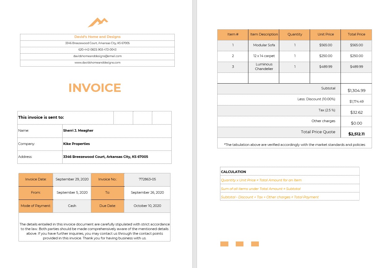 Home Staging Invoice Template PSD template